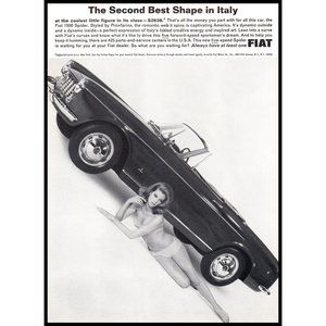 1965 Fiat 1500 Spider Bikini Girl Second Best Shape in Italy Vintage Print Ad